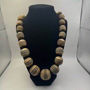 Talbots Vintage Style Wooden Bead Necklace With Brass Accents & Clasp
